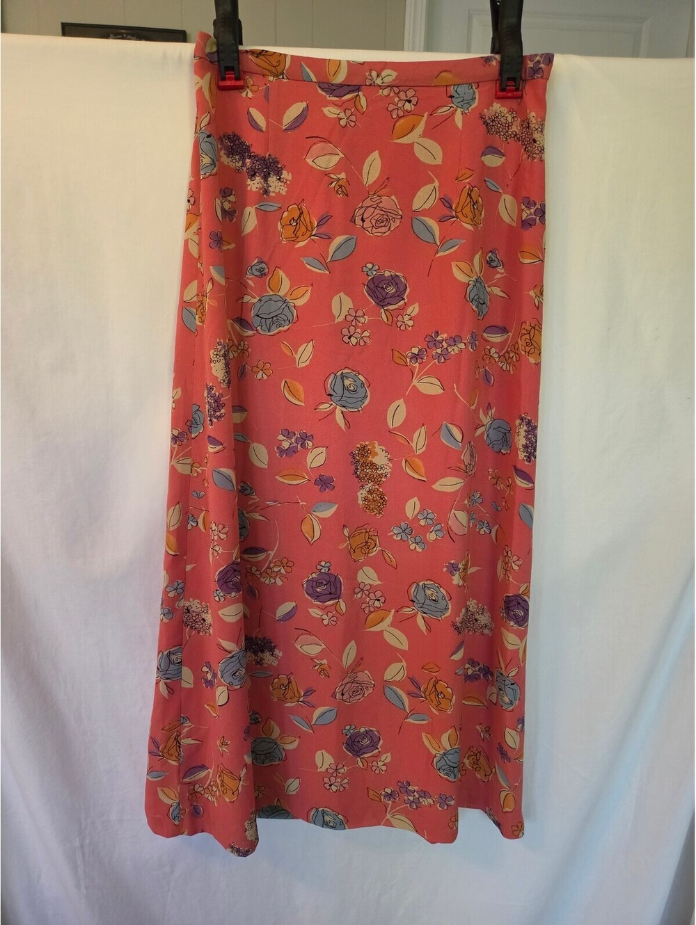 Pendleton Floral Midi Skirt Size 10 Coral Pink Purple Blue